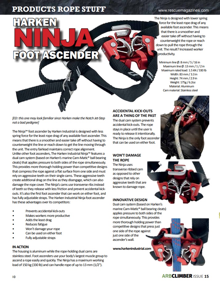 Article by Arb Climber about the Harken Ninja Foot Ascender